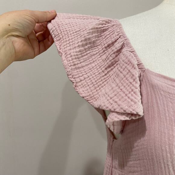 Ces Femme Pink Gauze Mini Dress M Short Sleeve Solid Flowy Boho Casual - Picture 5 of 8